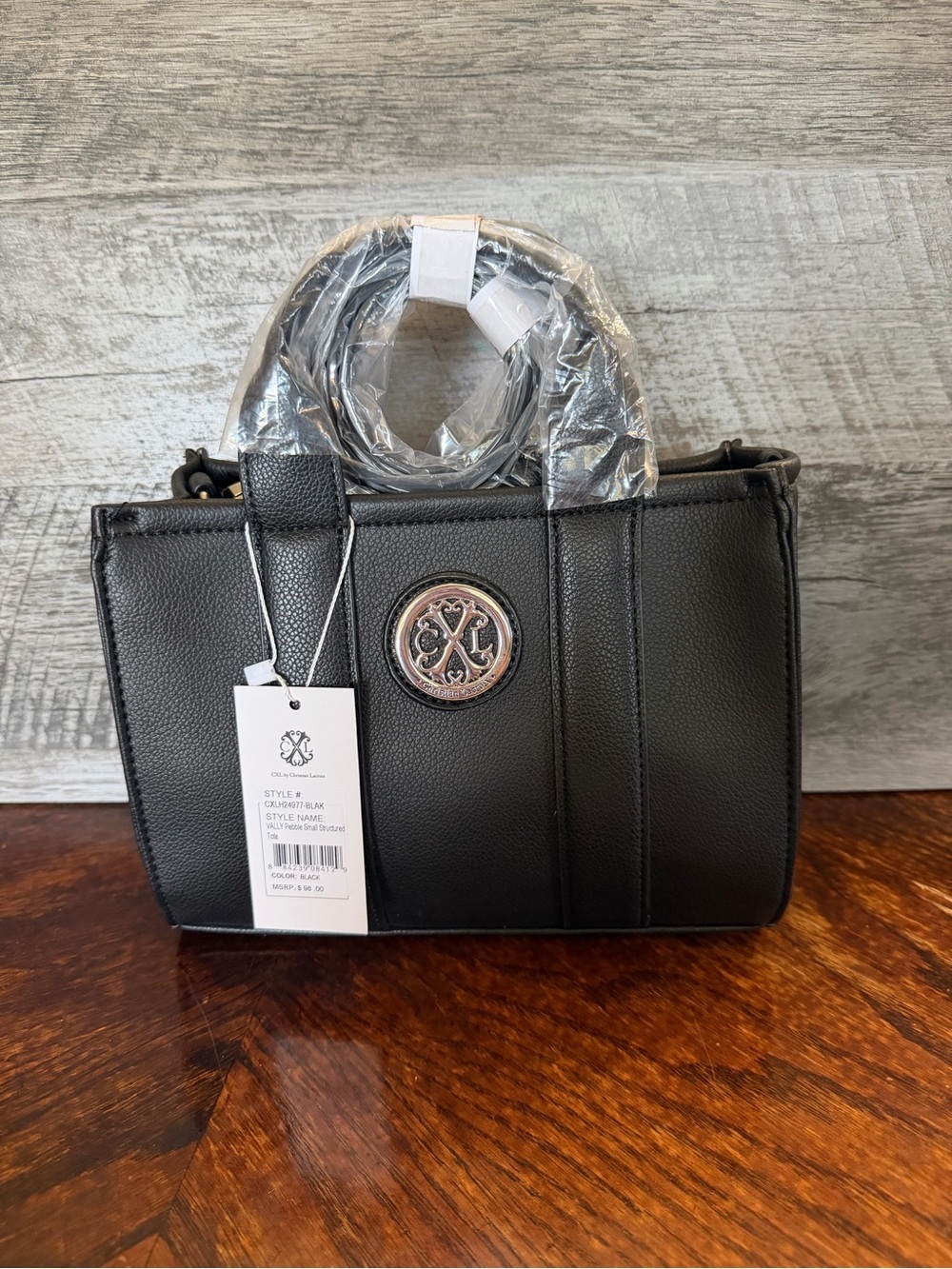 NWT Christian Lacroix Black Vally Pebble Small Structured Tote Crossbody